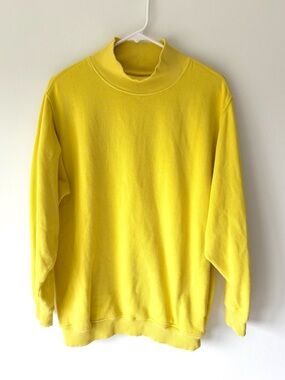 Aerie Yellow Mock Neck Ribbed Pullover Side Pockets Oversized Baggy Loungewear